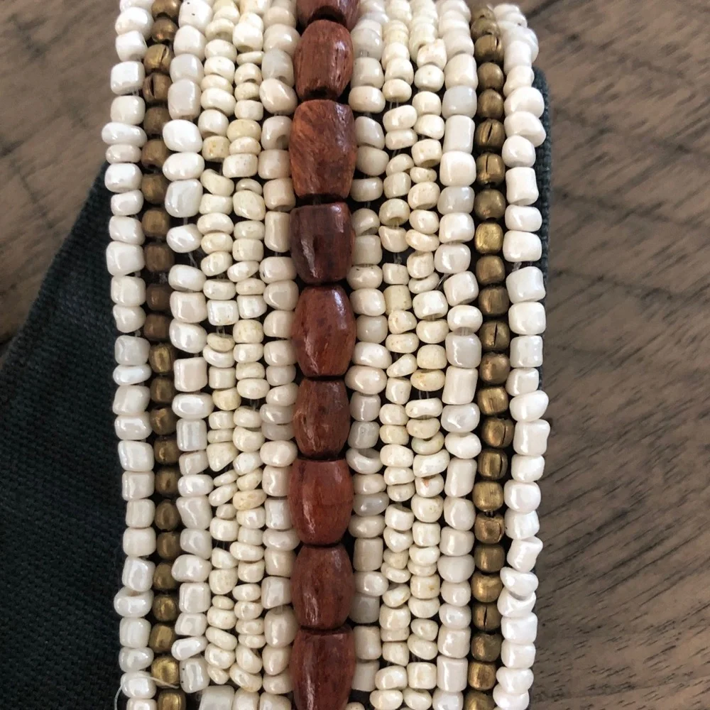 Old Navy beaded western boho Brown Leather Trim belt Festival Hippie